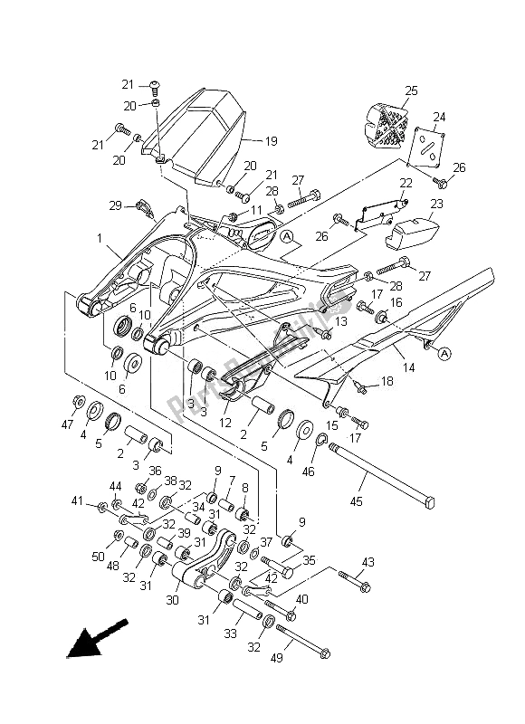 Alle onderdelen voor de Achterste Arm van de Yamaha MT 09 900 2014