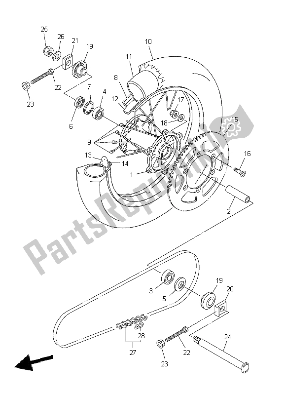 All parts for the Rear Wheel of the Yamaha WR 450F 2009