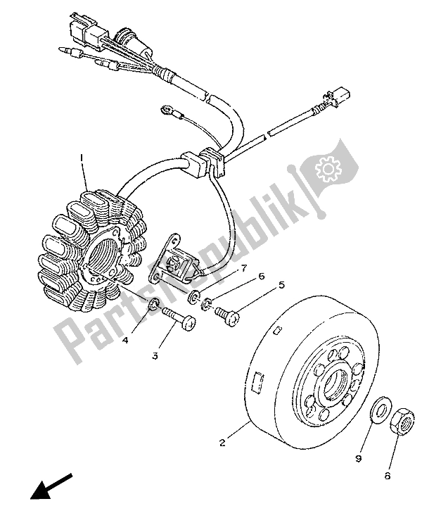 All parts for the Generator of the Yamaha TZR 250 1989