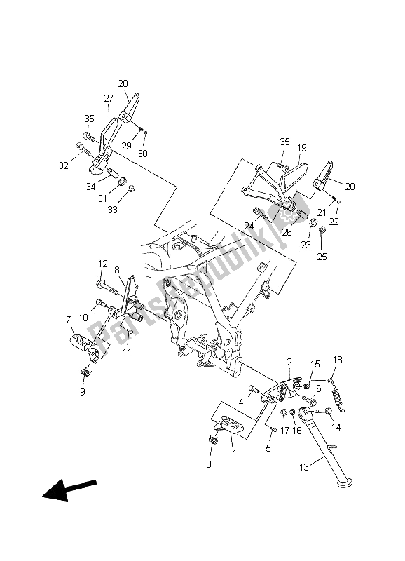 All parts for the Stand & Footrest of the Yamaha XT 660X 2009