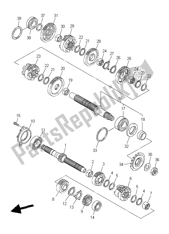 All parts for the Transmission of the Yamaha YZF R1 1000 2010