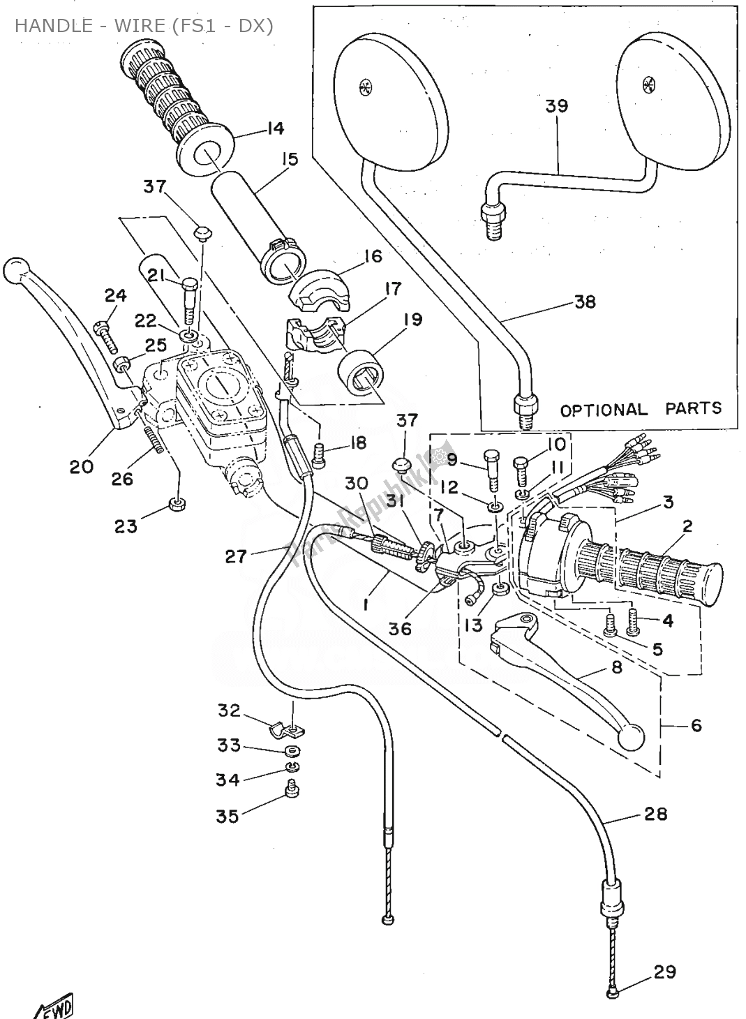 All parts for the Handle - Wire (fs1 - Dx) of the Yamaha FS1 1979