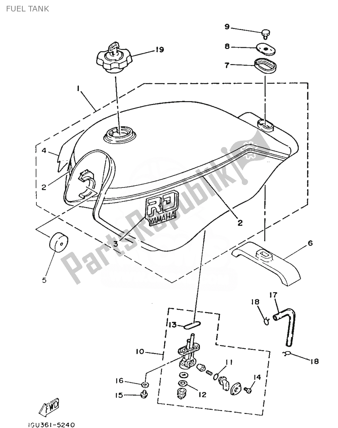 All parts for the Fuel Tank of the Yamaha RD 125 1986