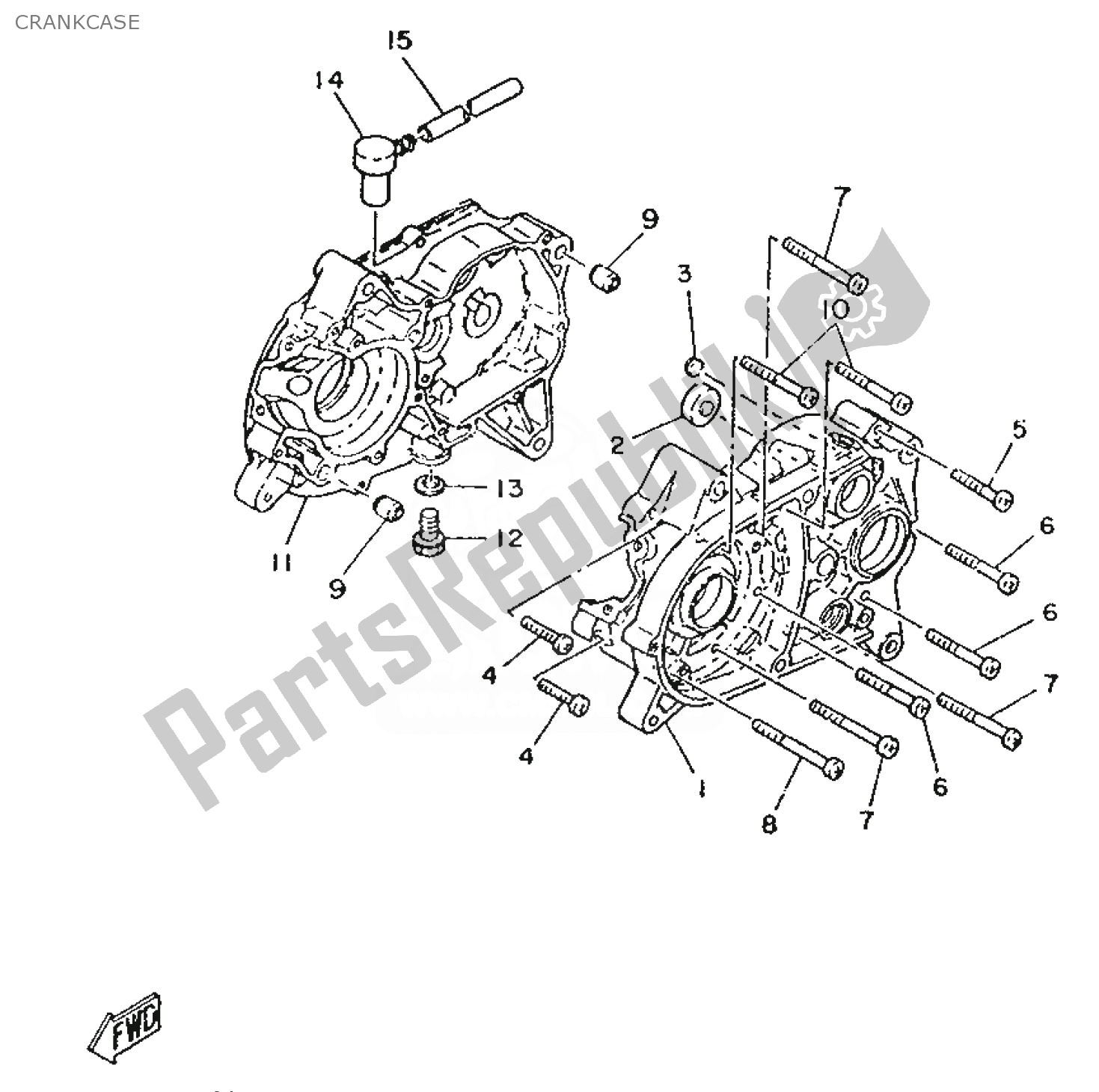 All parts for the Crankcase of the Yamaha FS1 1987