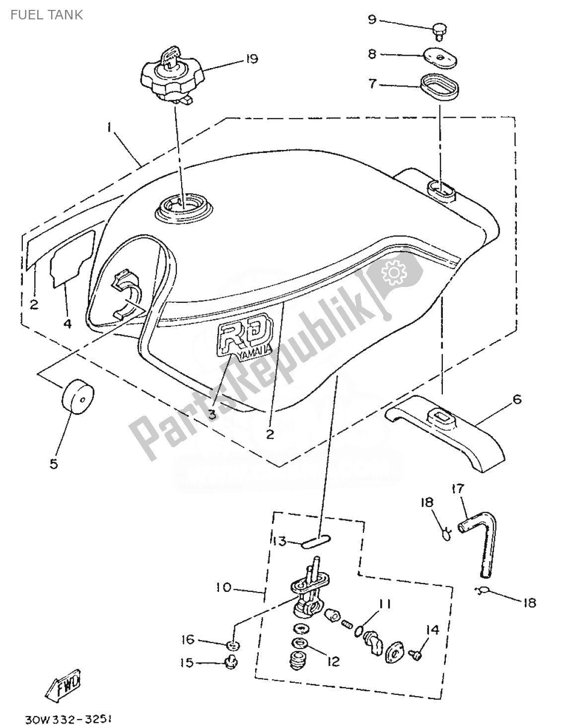 Tutte le parti per il Serbatoio Di Carburante del Yamaha RD 75 1991