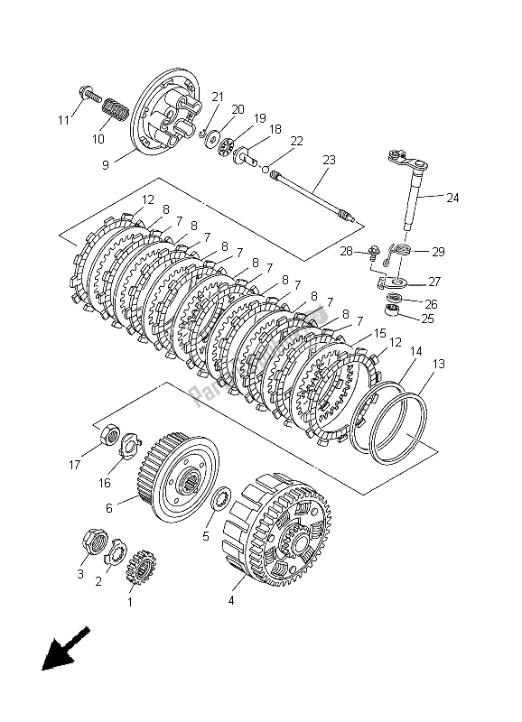 All parts for the Clutch of the Yamaha YZ 250F 2005