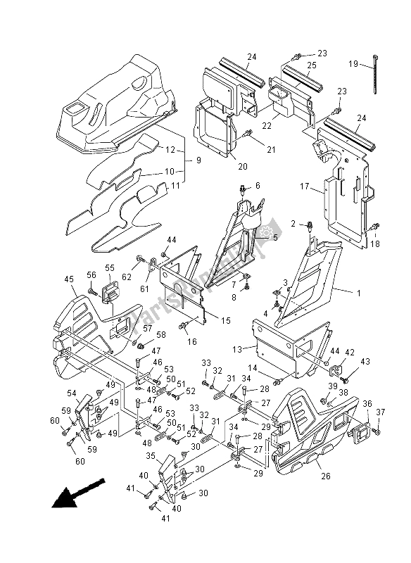 All parts for the Side Cover of the Yamaha YXR 700F 2012