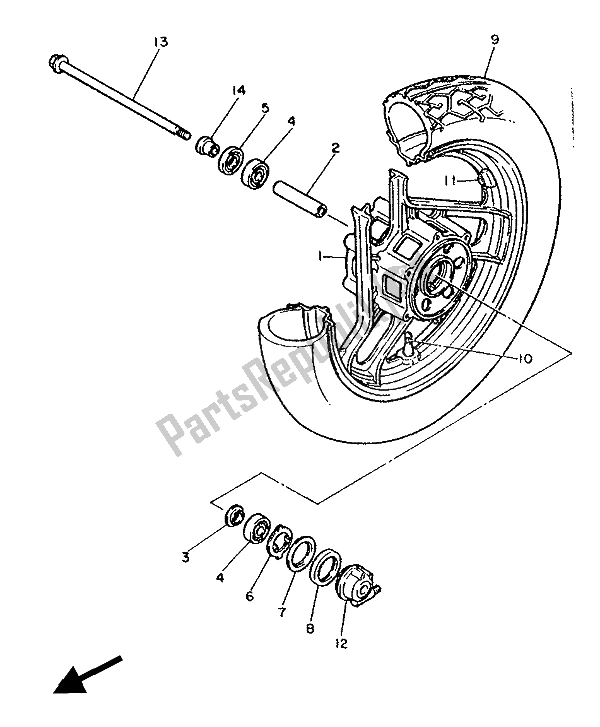 Toutes les pièces pour le Roue Avant du Yamaha FZ 600 1986