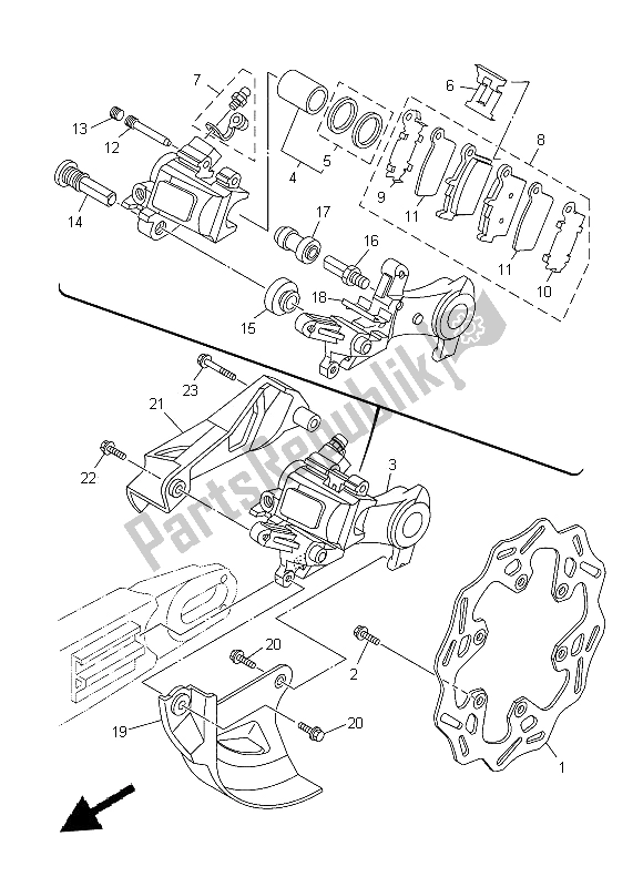 All parts for the Rear Brake Caliper of the Yamaha YZ 125 2014