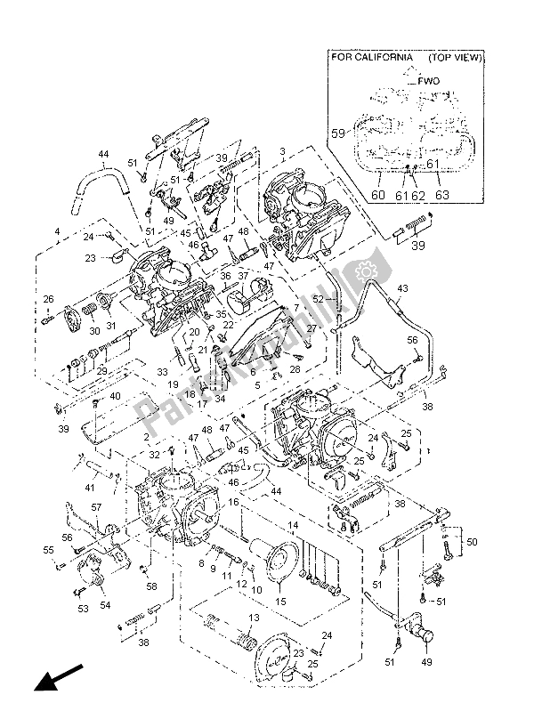 All parts for the Carburetor (for U. S. A.) of the Yamaha XVZ 1300 Royalstar 1996