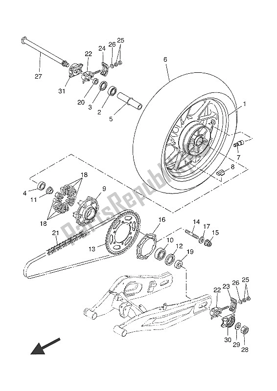 All parts for the Rear Wheel of the Yamaha XSR 700 2016