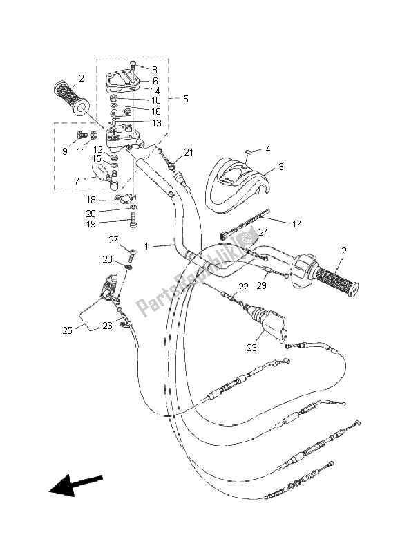 All parts for the Steering Handle & Cable of the Yamaha YFM 660R 2005