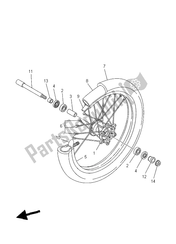 All parts for the Front Wheel of the Yamaha YZ 125 2009