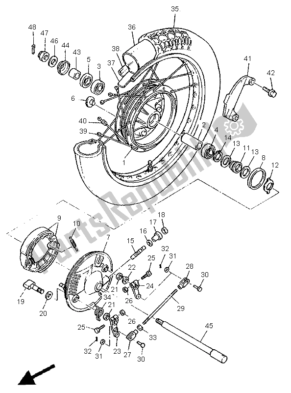 All parts for the Front Wheel of the Yamaha SR 500 1995
