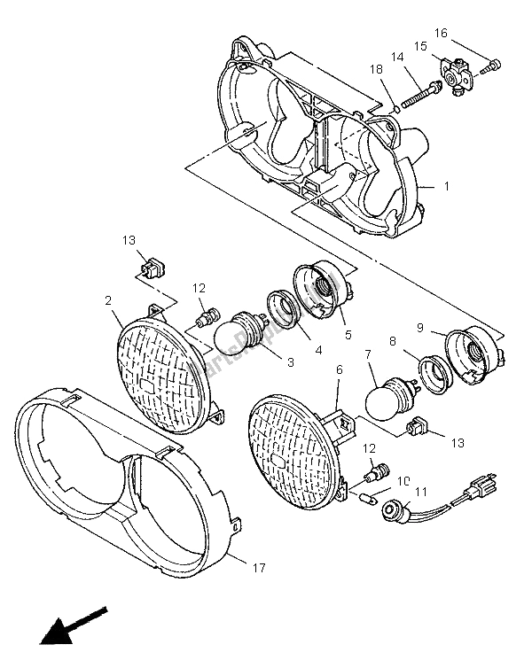 All parts for the Alternate Headlight (fin) of the Yamaha XTZ 750 Super Tenere 1995