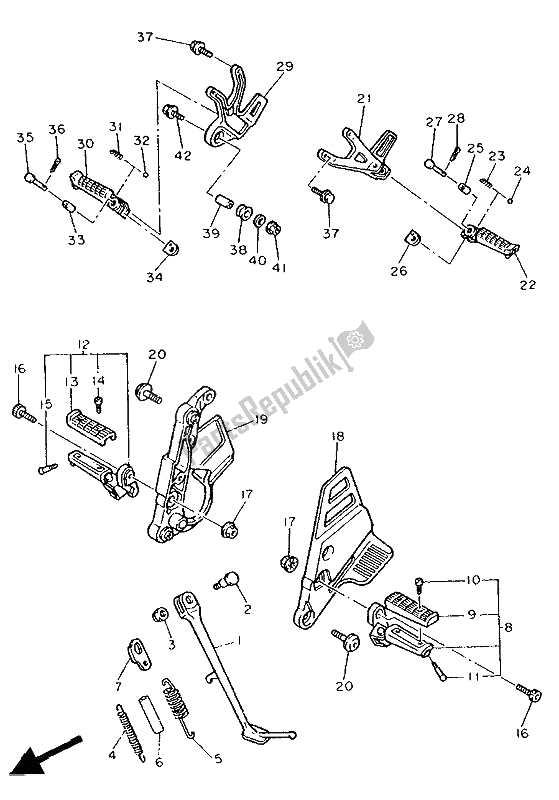 Alle onderdelen voor de Standaard & Voetensteun van de Yamaha FZ 750 Genesis 1991