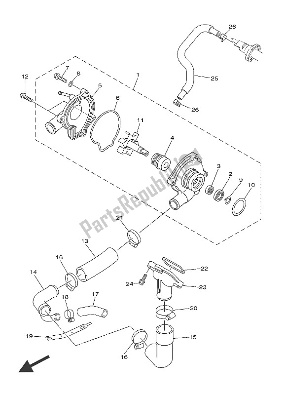 All parts for the Water Pump of the Yamaha XJ6S 600 2016