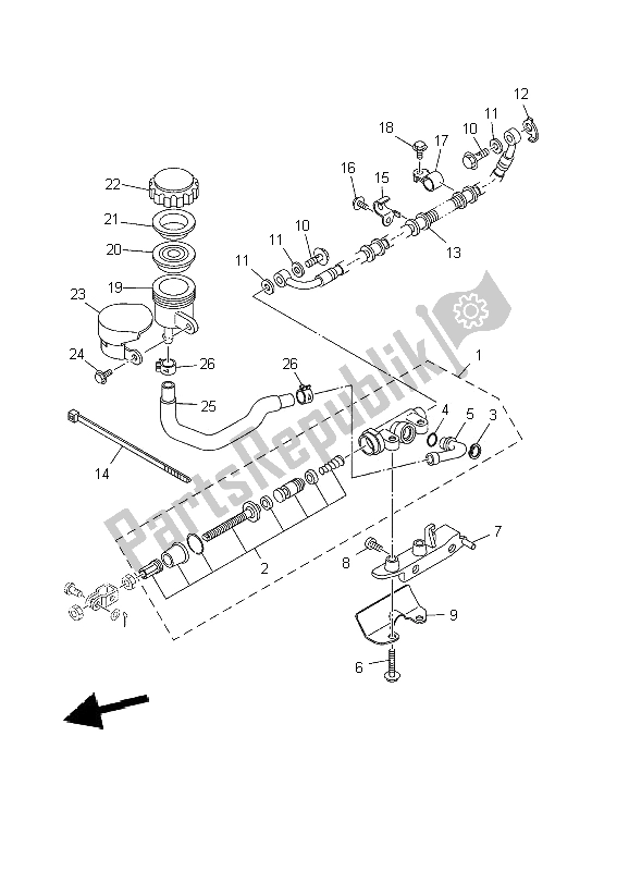 Toutes les pièces pour le Maître-cylindre Arrière du Yamaha XVS 1100A Dragstar Classic 2002