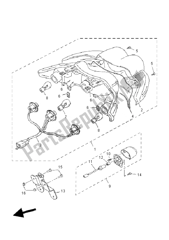 All parts for the Taillight of the Yamaha YN 50F 4T Neos 2010
