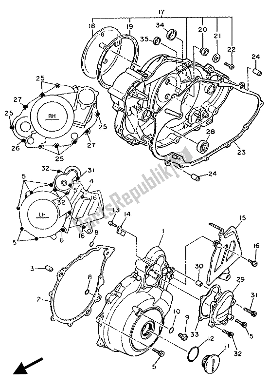 All parts for the Crankcase Cover 1 of the Yamaha XT 600E 1990