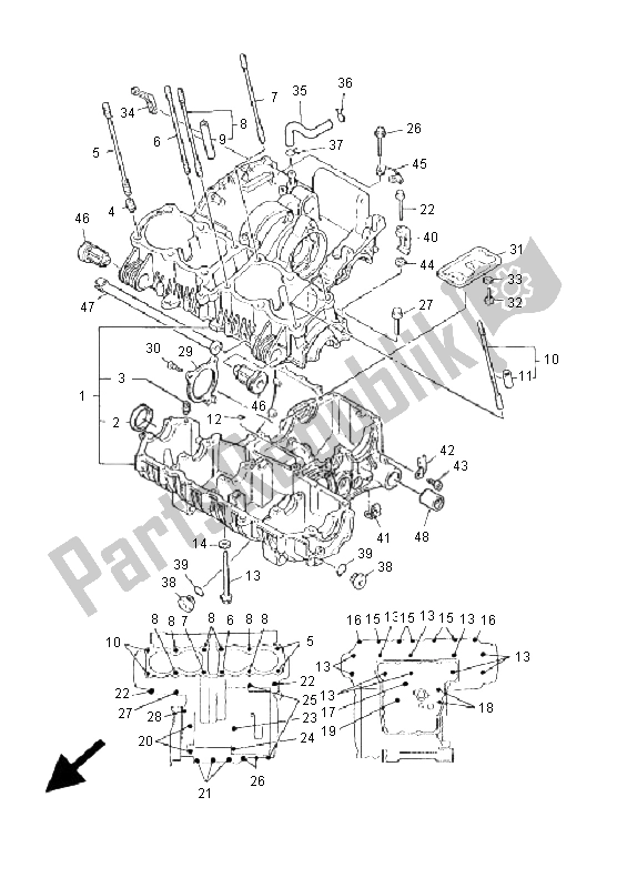 All parts for the Crankcase of the Yamaha XJR 1300 SP 2001