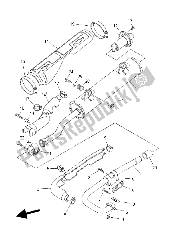 Tutte le parti per il Scarico del Yamaha YFM 350F Grizzly 4X4 2008