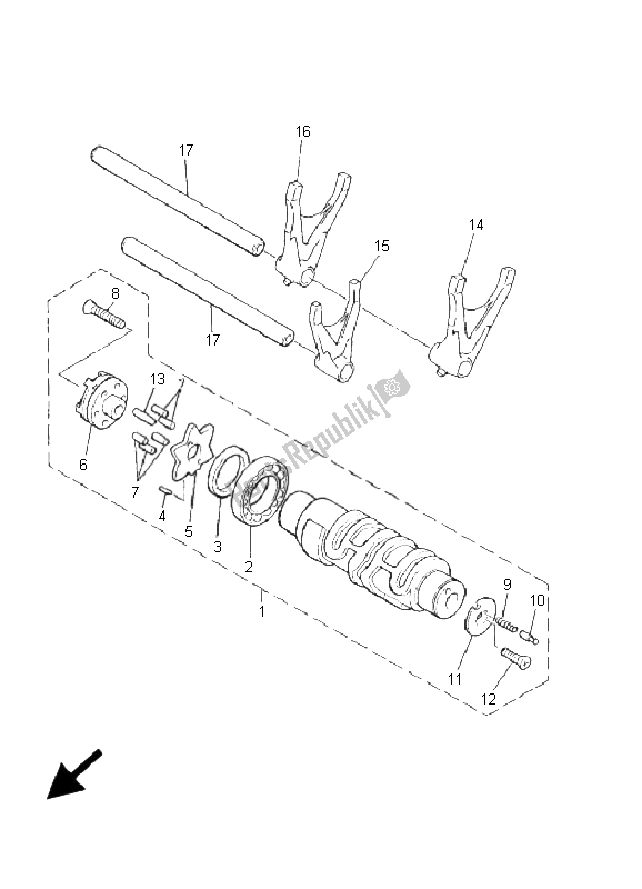 All parts for the Shift Cam & Fork of the Yamaha Xvztf Royalstar Venture 1300 2001