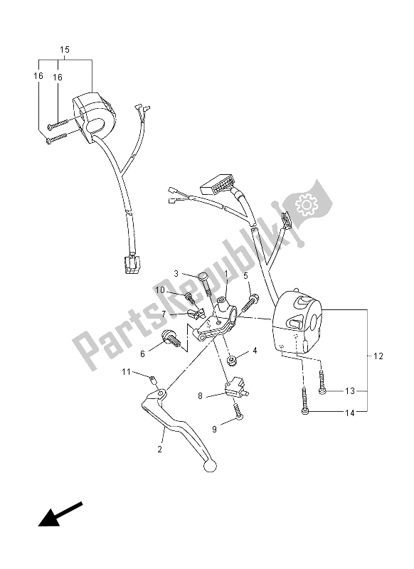 All parts for the Handle Switch & Lever of the Yamaha FZ1 N 1000 2012