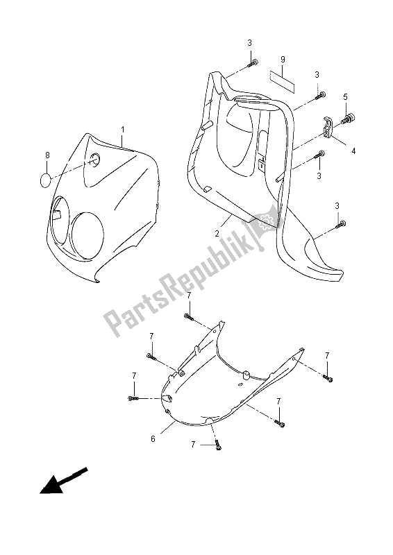 All parts for the Leg Shield of the Yamaha YN 50 FMU 2014