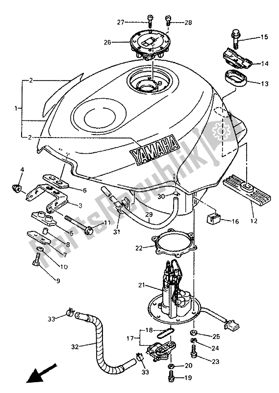 Alle onderdelen voor de Benzinetank van de Yamaha YZF 750R 1993