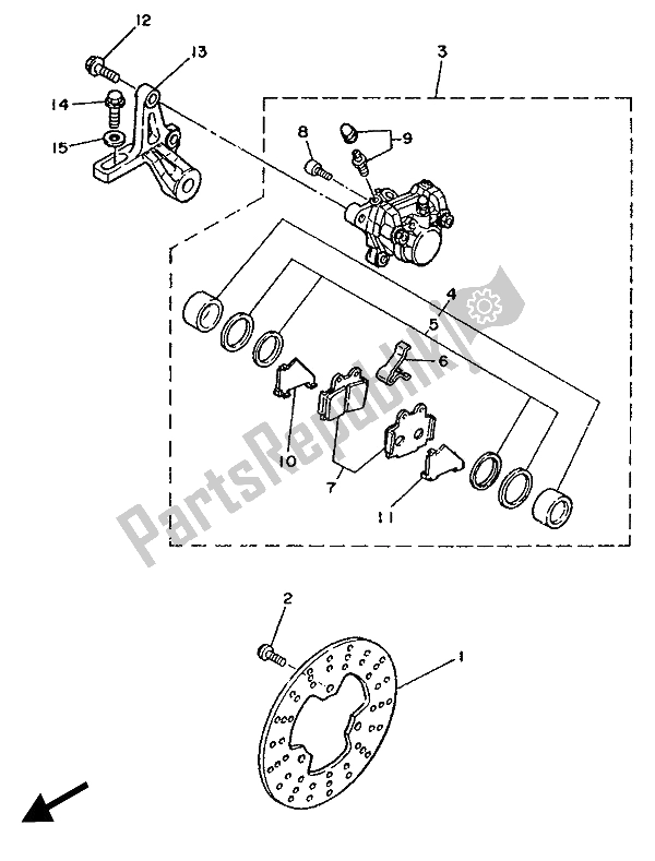 All parts for the Rear Brake Caliper of the Yamaha TZR 250 1989