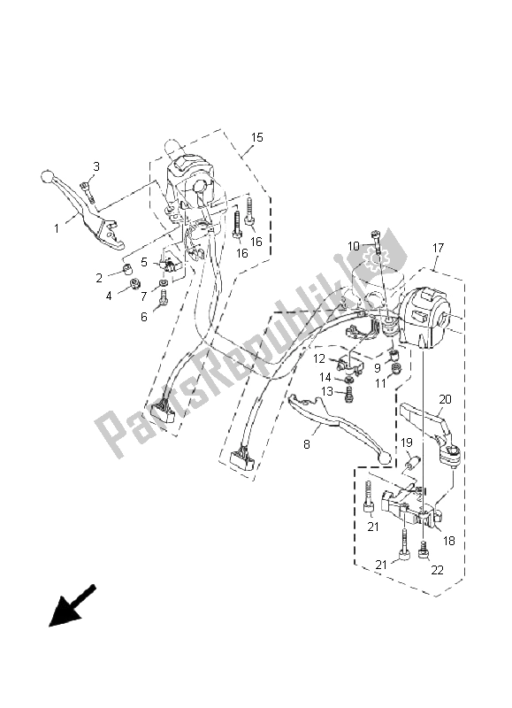 All parts for the Handle Switch & Lever of the Yamaha YP 400A Majesty 2008