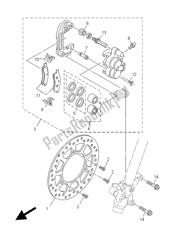 Tutte le parti per il Pinza Freno Anteriore del Yamaha YZ 85 LW 2014