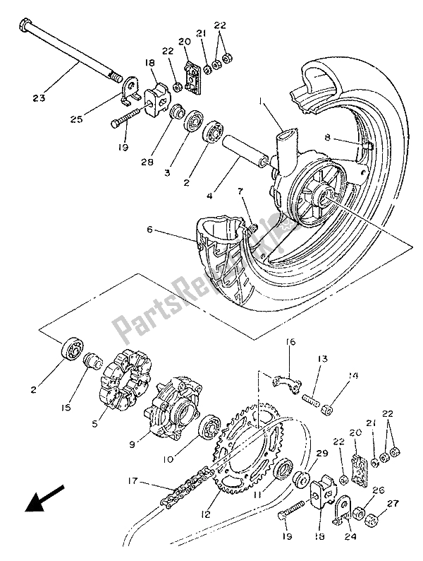 All parts for the Rear Wheel of the Yamaha TZR 250 1987