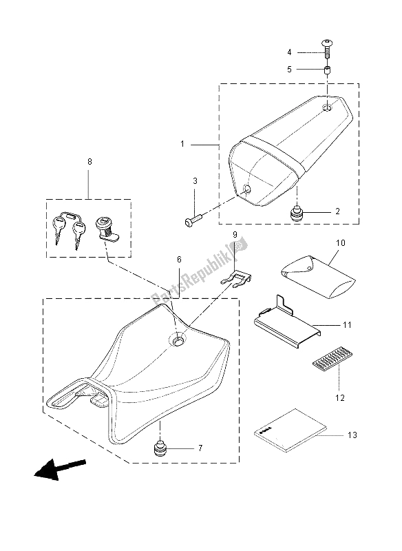 All parts for the Seat of the Yamaha YZF R 125 2008