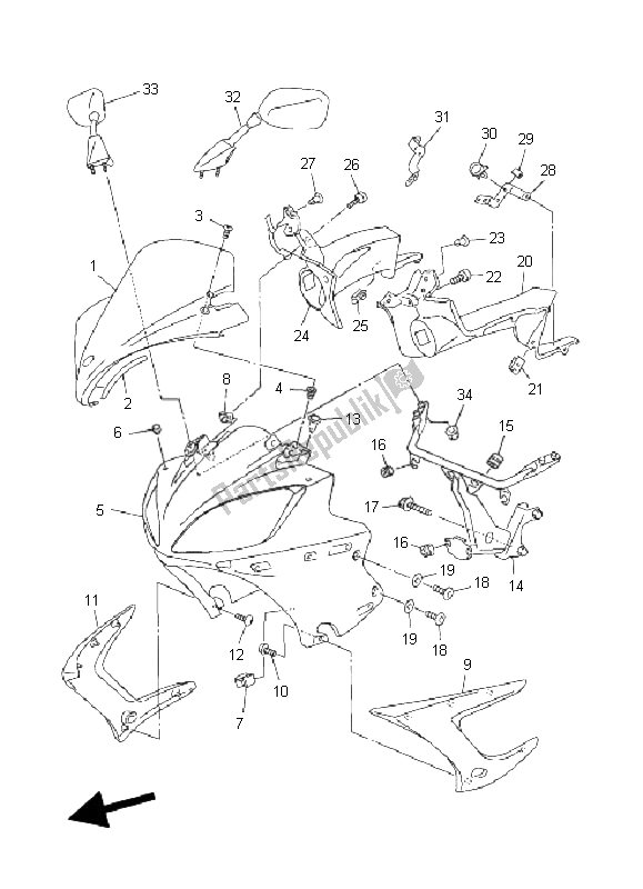 Tutte le parti per il Cowling 1 del Yamaha FZ6 S 600 2006