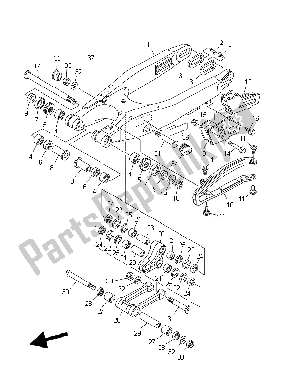 All parts for the Rear Arm of the Yamaha YZ 125 2007