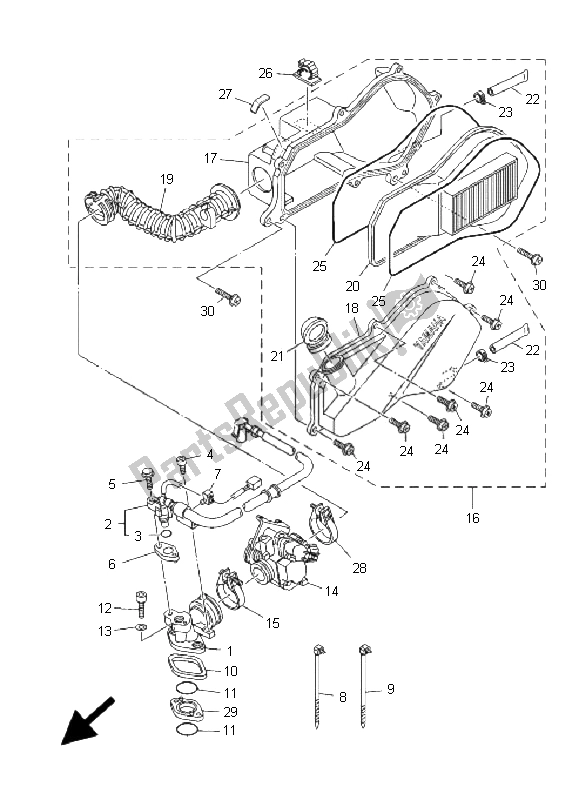 All parts for the Intake of the Yamaha XC 125E Vity 2011