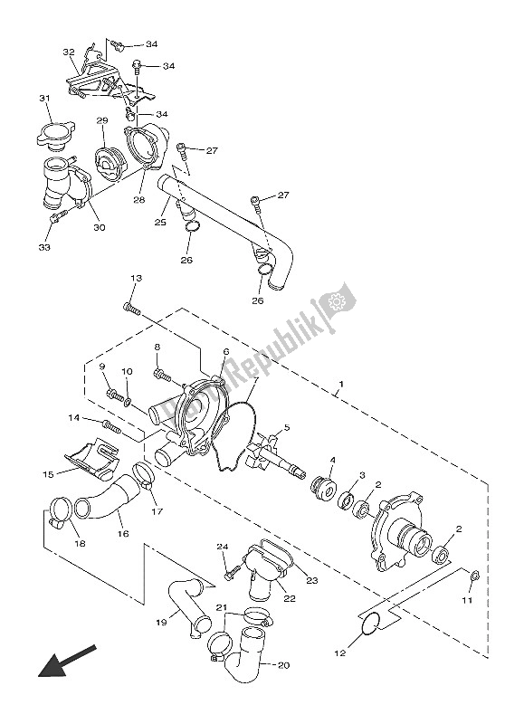 All parts for the Water Pump of the Yamaha FJR 1300 AE 2016