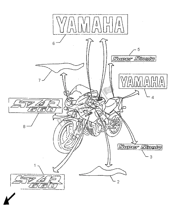 Todas las partes para Emblemas de Yamaha SZR 660 1995