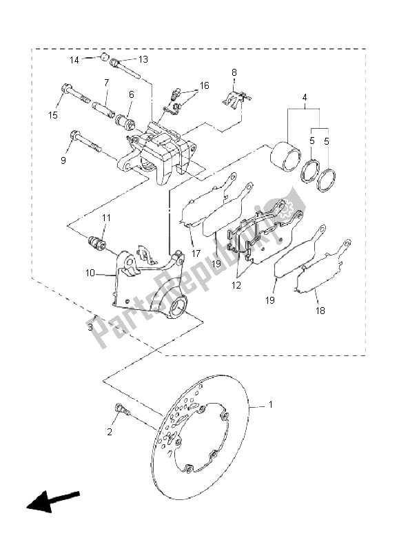 All parts for the Rear Brake Caliper of the Yamaha FZ1 N Fazer 1000 2009