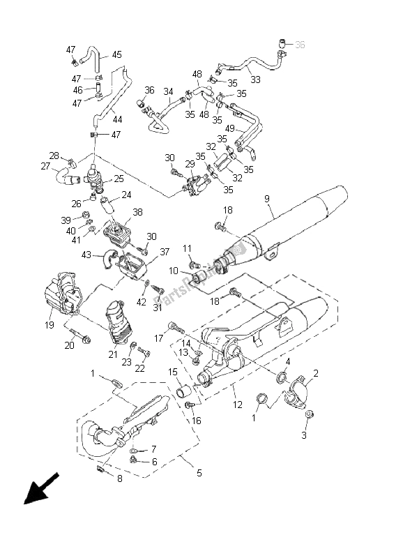 Toutes les pièces pour le échappement du Yamaha XVS 650A Dragstar 2001