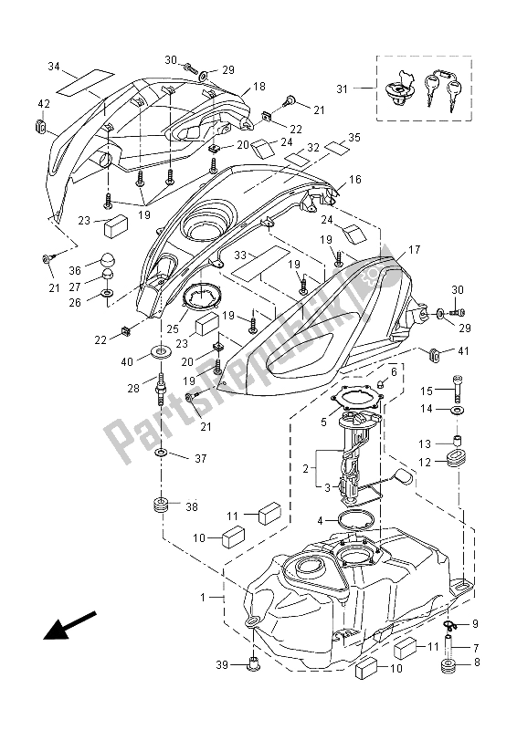 All parts for the Fuel Tank (mwm4) of the Yamaha MT 125 2015