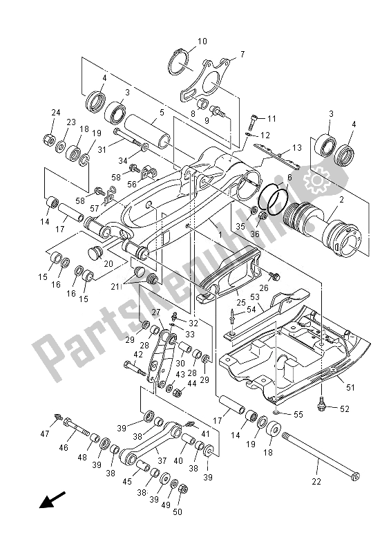 All parts for the Rear Arm of the Yamaha YFM 700 RD 2013