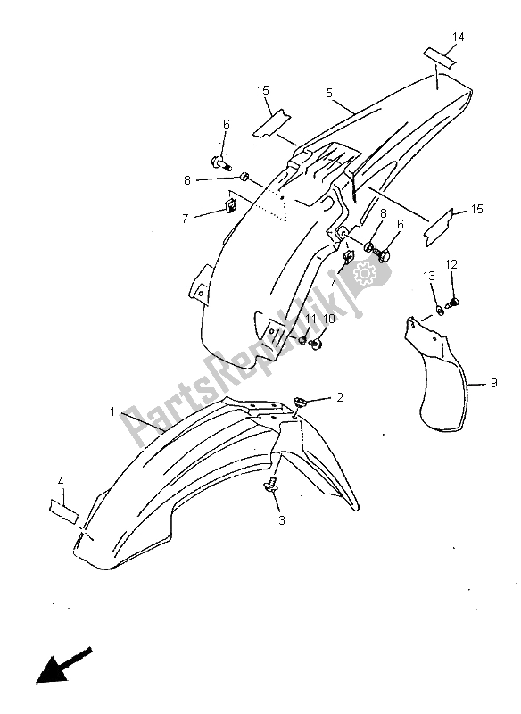 All parts for the Fender of the Yamaha YZ 400F 1998