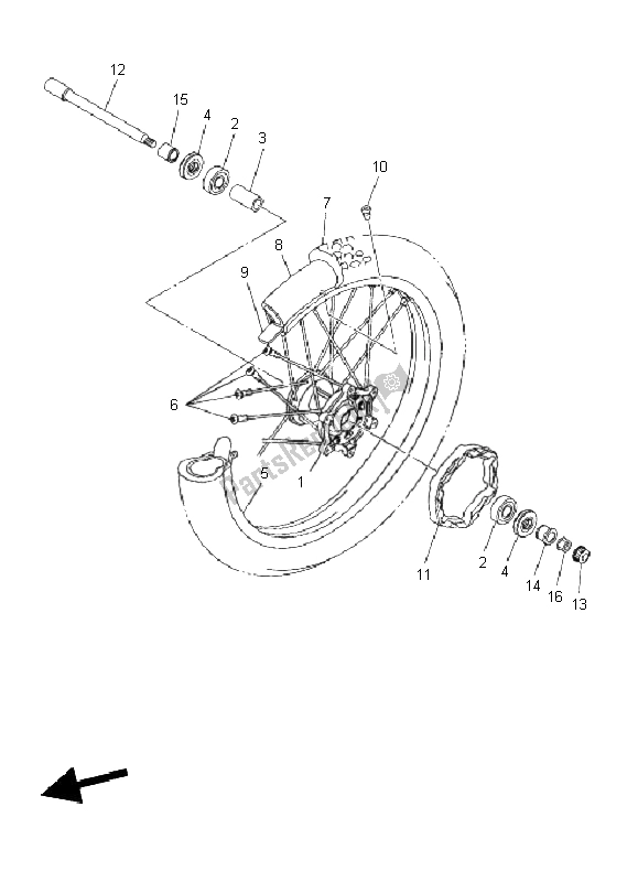 All parts for the Front Wheel of the Yamaha WR 250R 2011