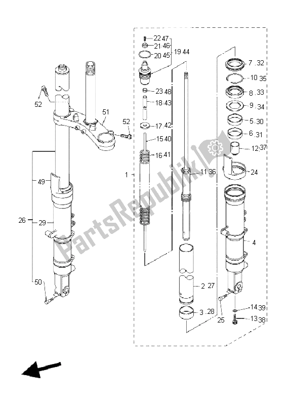 All parts for the Front Fork of the Yamaha FJR 1300A 2009