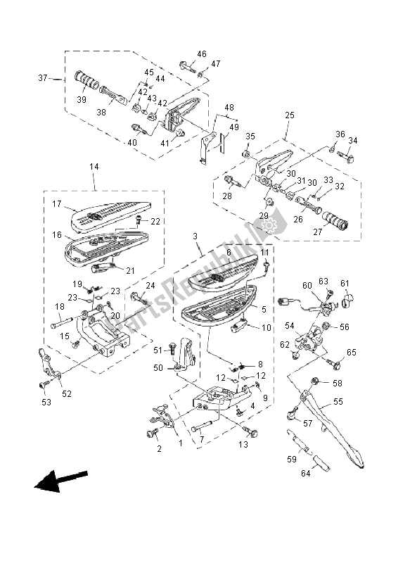 All parts for the Stand & Footrest of the Yamaha XV 1900A 2011