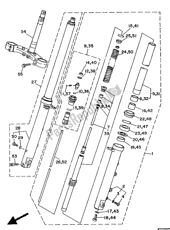 All parts for the Front Fork of the Yamaha TDM 850 1992