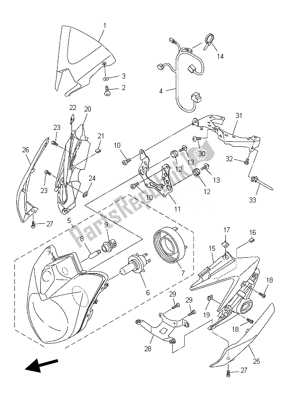 All parts for the Headlight of the Yamaha FZ8 NA 800 2013